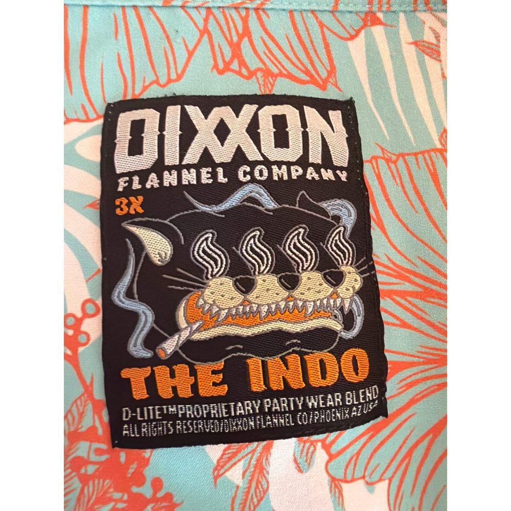Dixxon Button Up Teal Orange The Indo Tropical‎ Hibiscus Floral Shirt 3X Mens - Picture 3 of 5
